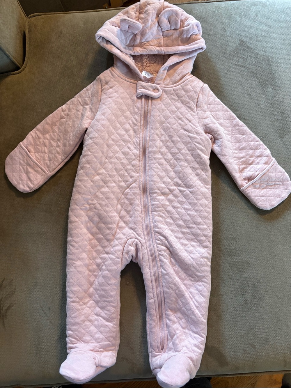 Light Pink Quilted Baby Hooded onesie with Sherpa Lining